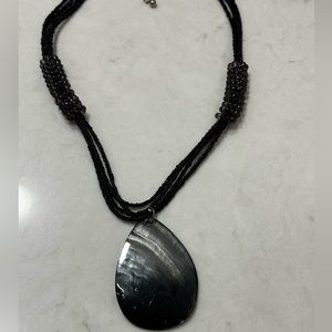 Vintage Teardrop Shell Necklace Black Beaded Chain